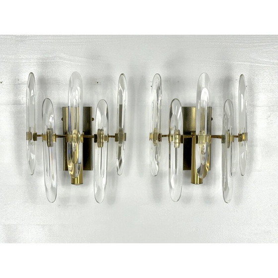 Image 1 of Pair of vintage wall lamps in glass and gilded brass by Sciolari, Italy 1970s