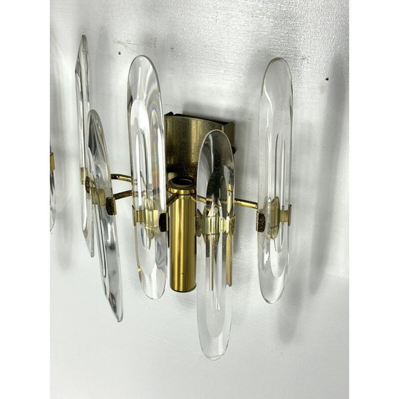 Image 1 of Pair of vintage wall lamps in glass and gilded brass by Sciolari, Italy 1970s