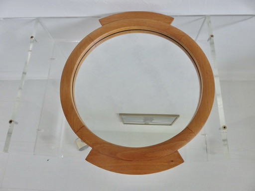 Large Scandinavian Blond Wooden Mirror Tray, 60s 70s