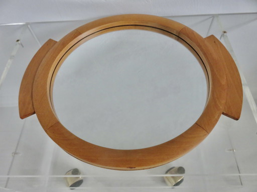 Large Scandinavian Blond Wooden Mirror Tray, 60s 70s