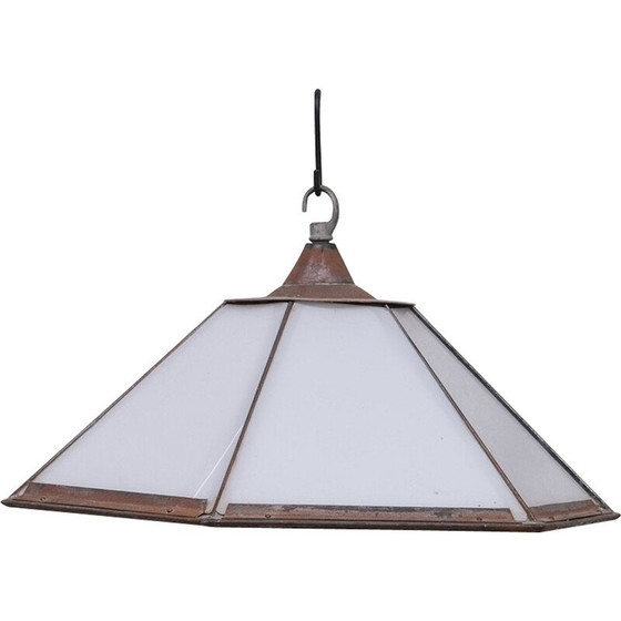 Image 1 of Vintage hexagonal opaline pendant lamps, France 1930s