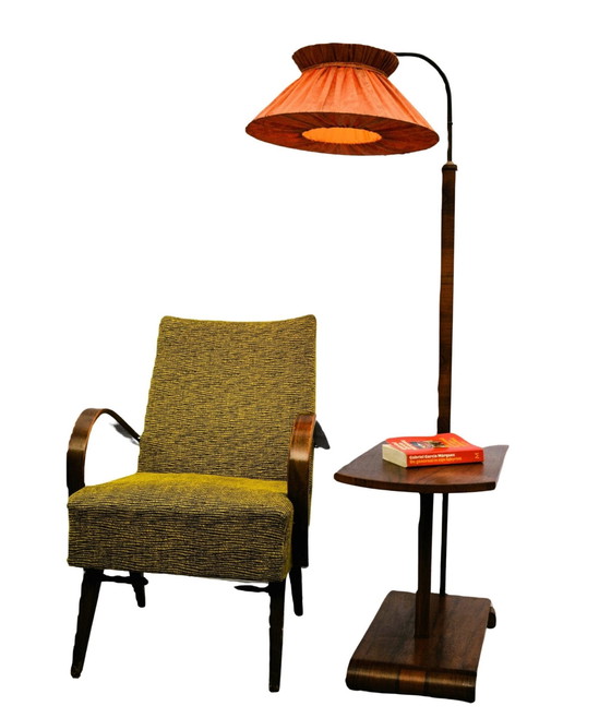 Image 1 of Art deco floor lamp with table from the 1930s