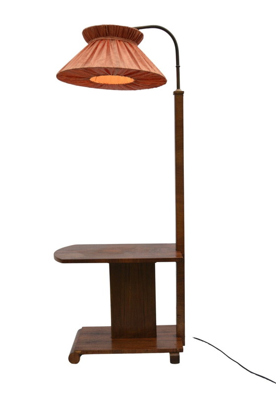 Image 1 of Art deco floor lamp with table from the 1930s