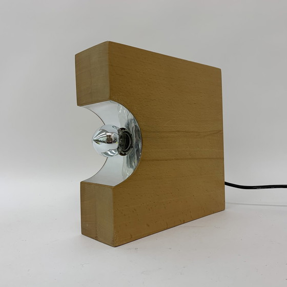 Image 1 of Solid Wood Block Table Lamp Mid-century Design - 1970s