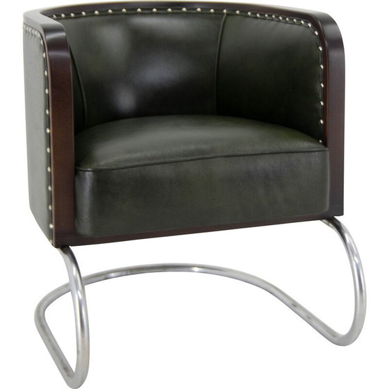 Image 1 of Vintage Bauhaus tubular armchair in green leather, 1920s