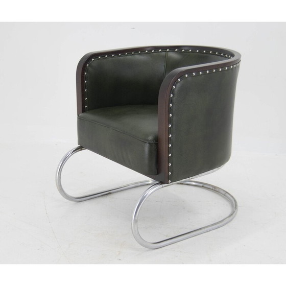 Image 1 of Vintage Bauhaus tubular armchair in green leather, 1920s