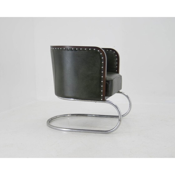 Image 1 of Vintage Bauhaus tubular armchair in green leather, 1920s