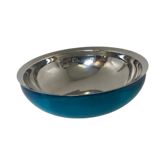 Image 1 of Miriam Mirri for Alessi - Bowl (two parts) / Salad or fruit bowl - Model ‘Super Love’ - Stainless steel with bright blue pastoc 