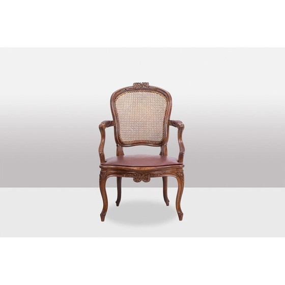 Image 1 of Pair of vintage "cabriolet" armchairs in walnut and canework, France 1760