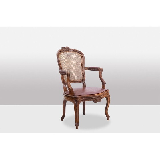 Image 1 of Pair of vintage "cabriolet" armchairs in walnut and canework, France 1760