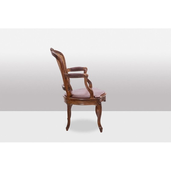 Image 1 of Pair of vintage "cabriolet" armchairs in walnut and canework, France 1760