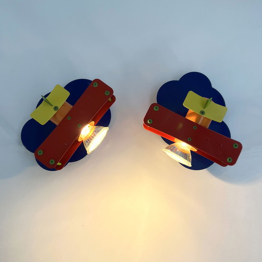 Pair Of Playful Wall Lamps For Kids, 1980S