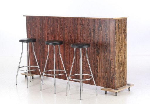 1970'S Vintage Danish Design Bar-Cabinet With 3 Stools