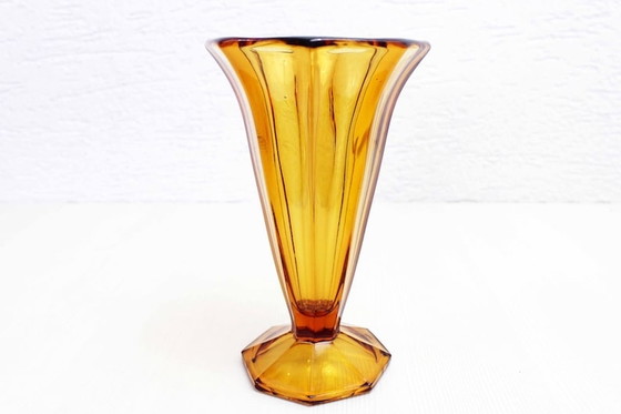 Image 1 of Art Deco amber glass vase 1930s