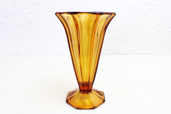 Image 1 of Art Deco amber glass vase 1930s