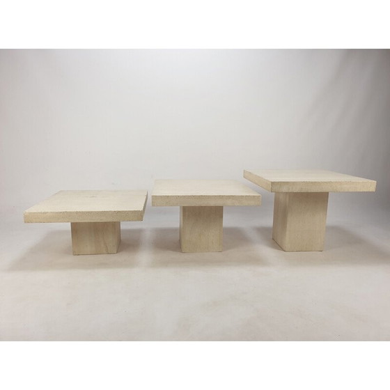 Image 1 of Set of 3 vintage travertine nesting tables, Italy 1980
