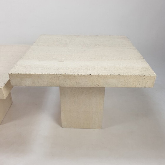Image 1 of Set of 3 vintage travertine nesting tables, Italy 1980
