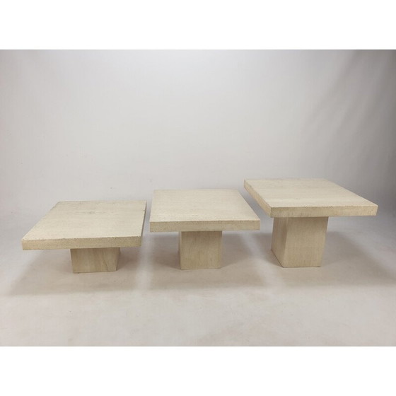 Image 1 of Set of 3 vintage travertine nesting tables, Italy 1980