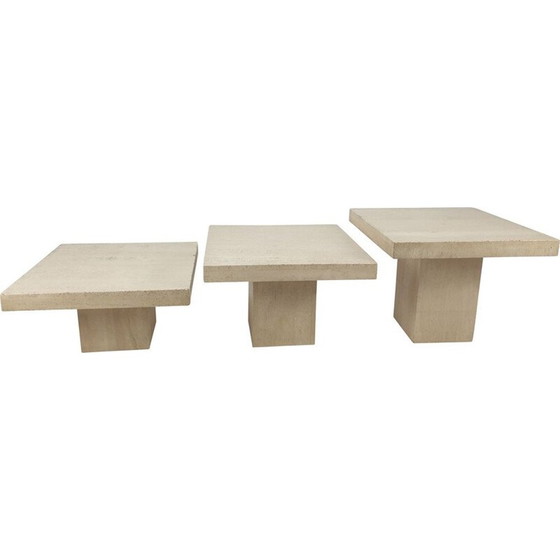 Image 1 of Set of 3 vintage travertine nesting tables, Italy 1980