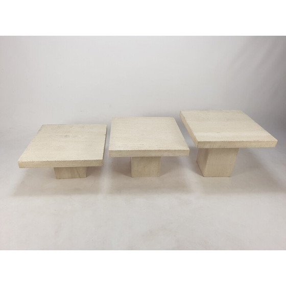 Image 1 of Set of 3 vintage travertine nesting tables, Italy 1980