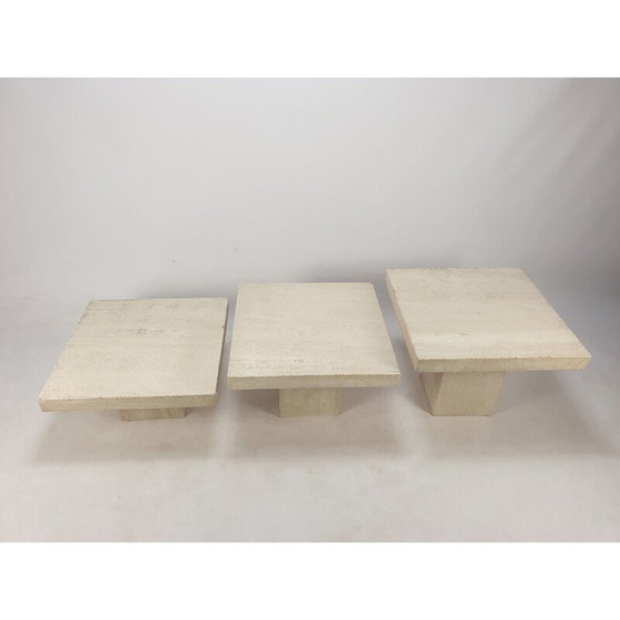Image 1 of Set of 3 vintage travertine nesting tables, Italy 1980