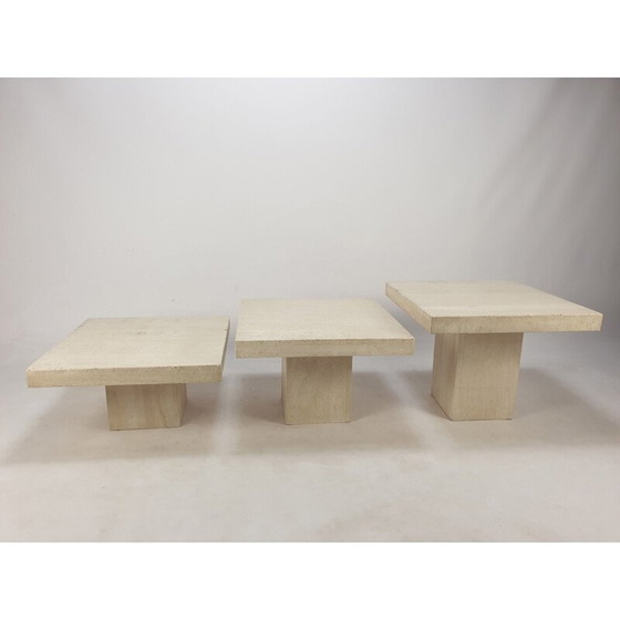 Image 1 of Set of 3 vintage travertine nesting tables, Italy 1980