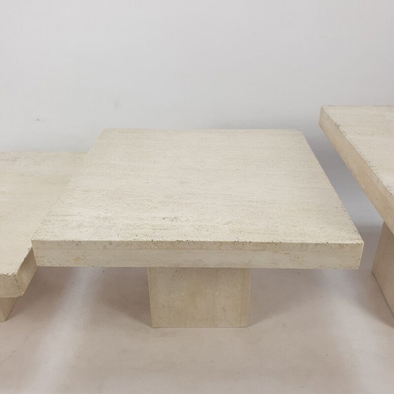 Image 1 of Set of 3 vintage travertine nesting tables, Italy 1980