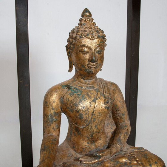 Image 1 of Lampada vintage a forma di Buddha in ottone e gesso dorato di Deknud, Belgio, 1970