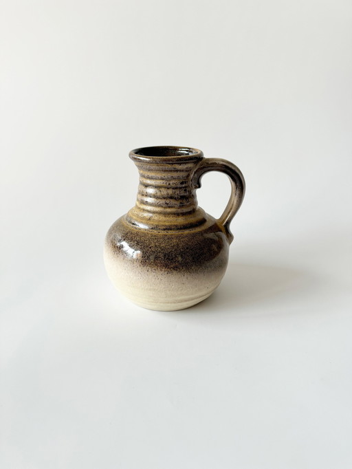 Bay Keramik 631/14, Ceramic Vase With Handle, Glazed In Brown, Beige, West Germany, Wgp, Mid - Century Modern, 1970s