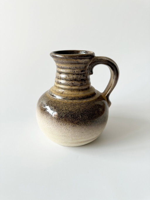 Bay Keramik 631/14, Ceramic Vase With Handle, Glazed In Brown, Beige, West Germany, Wgp, Mid - Century Modern, 1970s