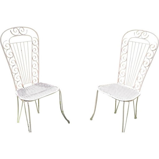 Pair of vintage cloverleaf metal chairs, 1950s