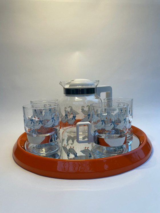 Image 1 of 4 Glass Cups And Thee Pot Set With Geese