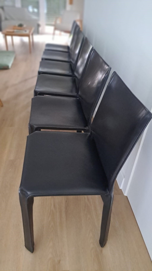 6x Cassina Cab Chairs In Black Leather