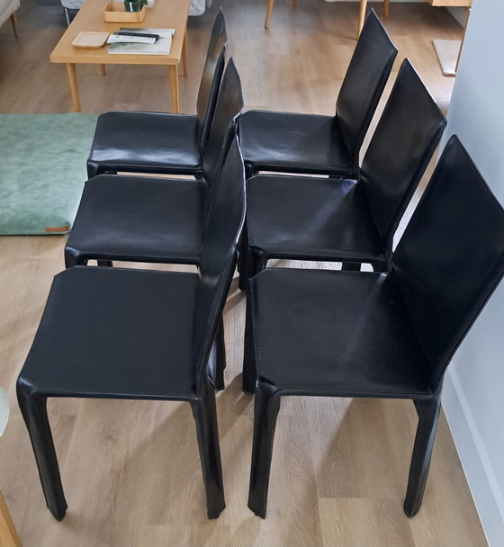 Image 1 of 6x Cassina Cab Chairs In Black Leather