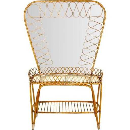 Jardinera vintage de ratán y cristal, Suecia, 1960