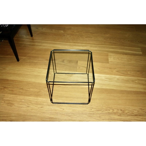 Vintage flying coffee table in lacquered metal and glass by Max Sauze, 1960