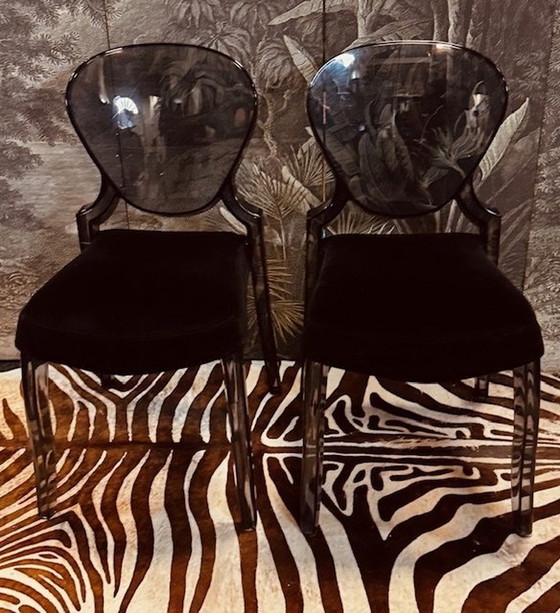 Image 1 of Set di 2 sedie Pedrali modello Queen con cuscino originale in velluto nero