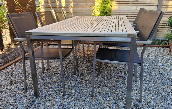 Image 1 of 6x chaises de jardin Gloster et 1x table de jardin Gloster