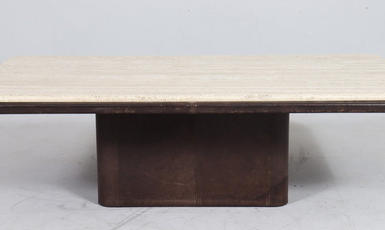 Image 1 of Coffee Table Travertine & Leather by De Sede, Switzerland, 1960s