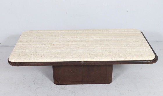 Image 1 of Coffee Table Travertine & Leather by De Sede, Switzerland, 1960s