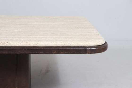 Image 1 of Coffee Table Travertine & Leather by De Sede, Switzerland, 1960s