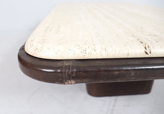 Image 1 of Coffee Table Travertine & Leather by De Sede, Switzerland, 1960s