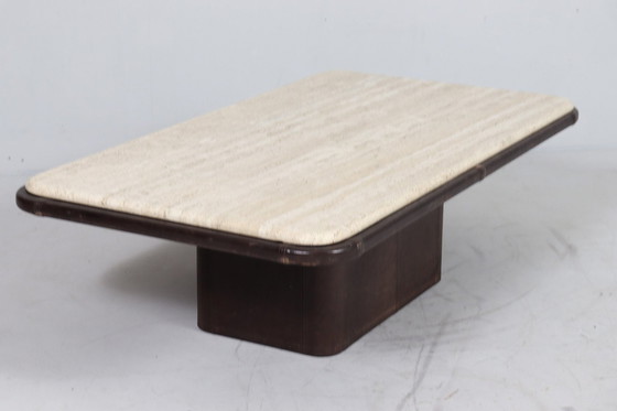 Image 1 of Coffee Table Travertine & Leather by De Sede, Switzerland, 1960s