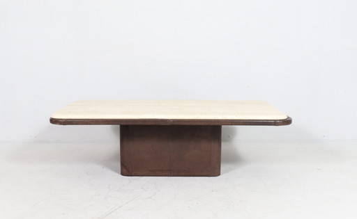 Coffee Table Travertine & Leather by De Sede, Switzerland, 1960s