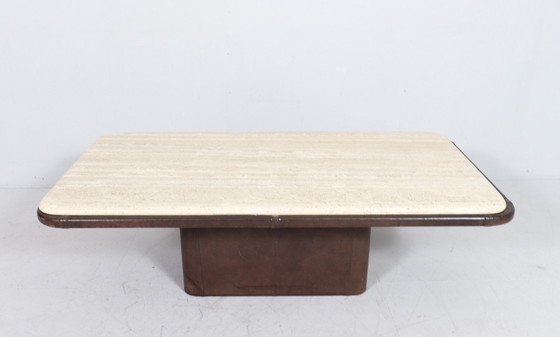 Image 1 of Coffee Table Travertine & Leather by De Sede, Switzerland, 1960s