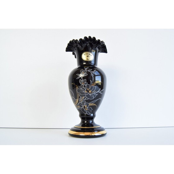 Image 1 of Vintage black art glass vase for Crystalex, Czechoslovakia 1970