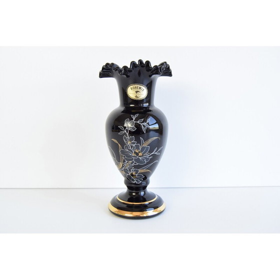 Image 1 of Vintage black art glass vase for Crystalex, Czechoslovakia 1970