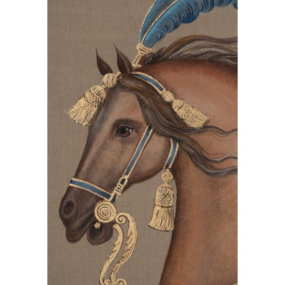 Image 1 of Vintage painted canvas in linen representing a horse
