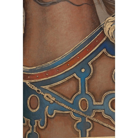 Image 1 of Vintage painted canvas in linen representing a horse