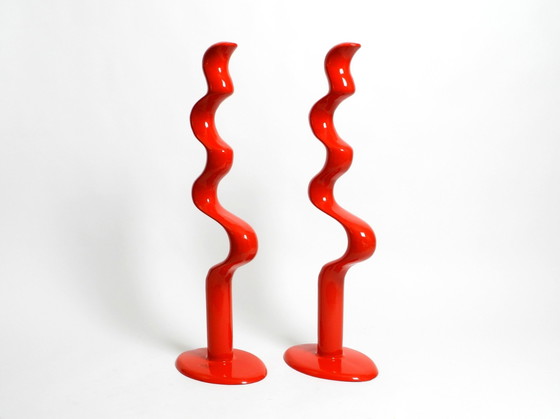 Image 1 of Due grandi sculture astratte in metallo rosso da pavimento, in edizione limitata, di Tony Almén e Peter Gest per Ikea, 1990 